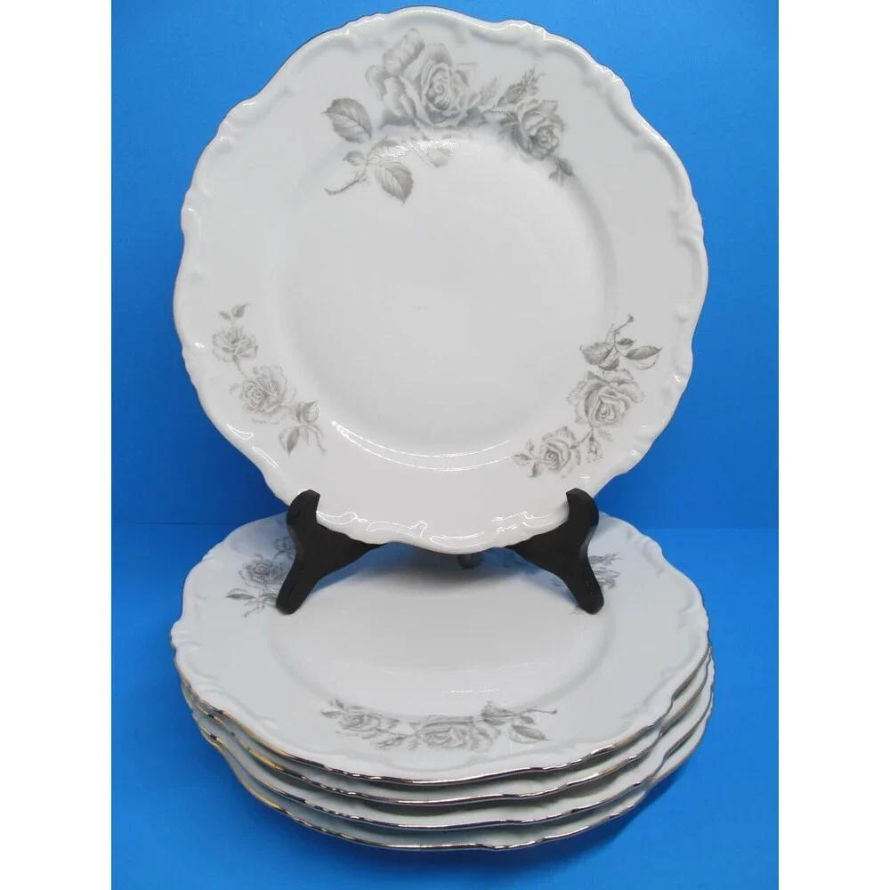 Damask Hertel Jacob Bavaria Germany Dinner Plates Gold Trim Bundle of  5